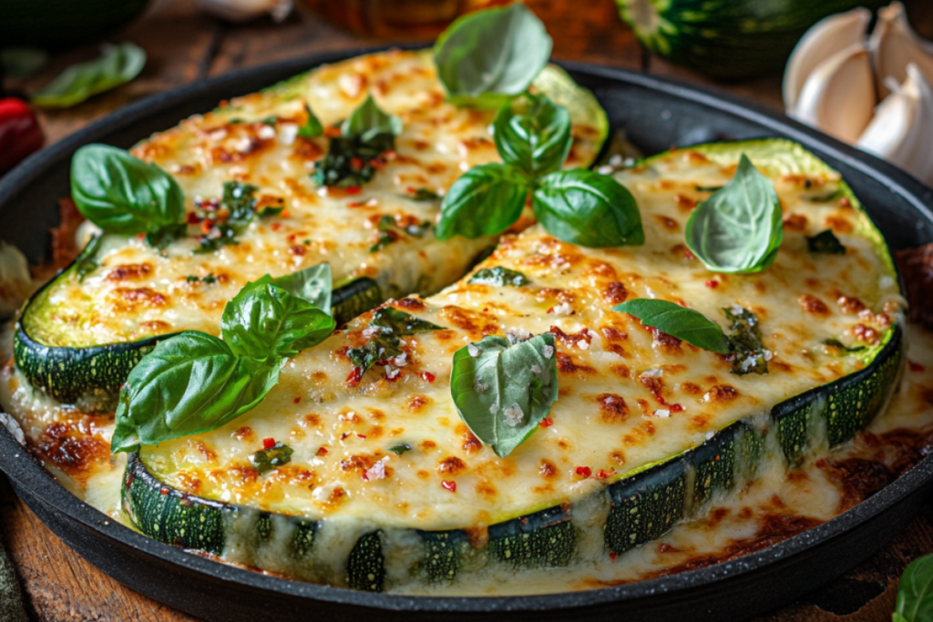 Cheesy Garlic Zucchini Steaks