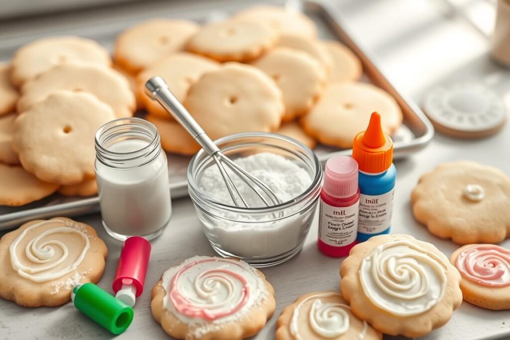 Sugar cookie icing ingredients and tools