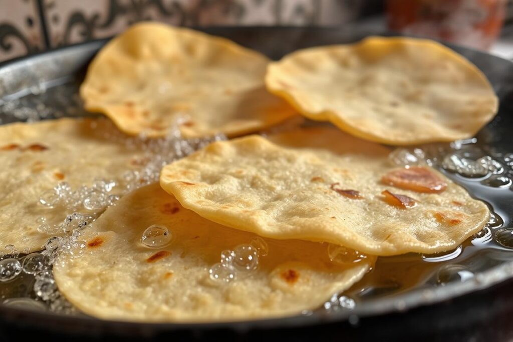 frying tortillas